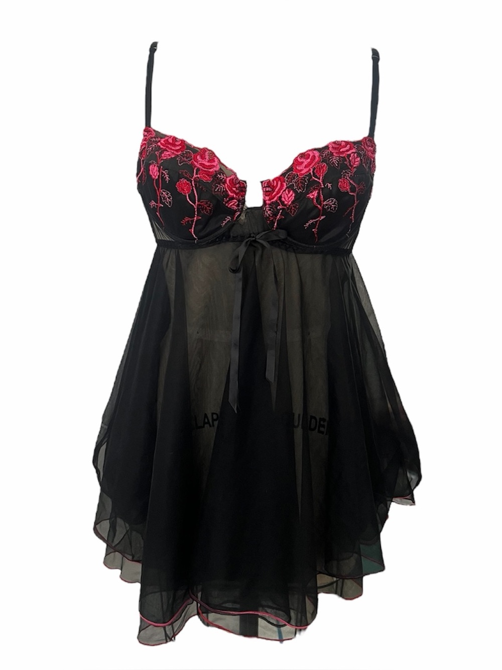 Vintage Black Mini Lingerie Dress with Pink Roses